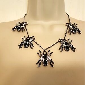 Piper K Rhinestone Spider Black & Gun Metal Gray Necklace 21"